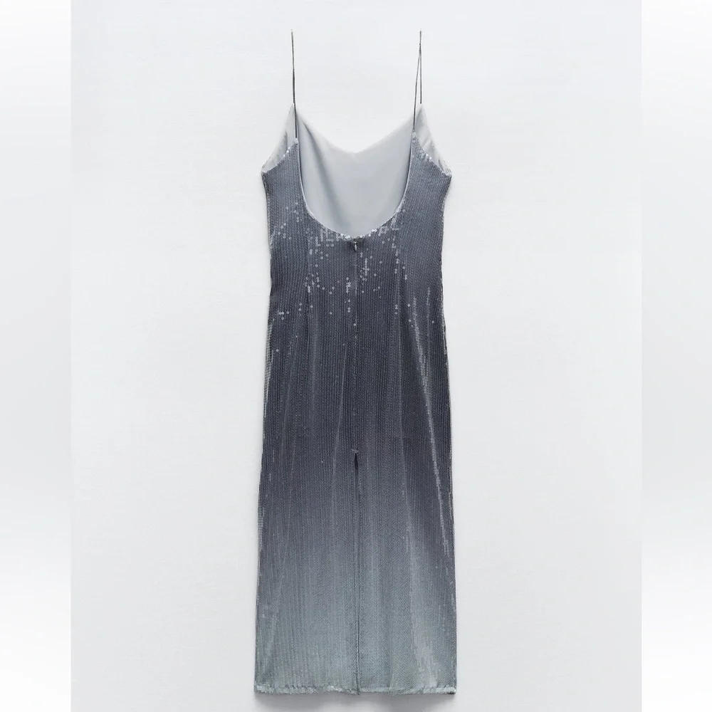 Zara NWT sequin midi dress silver - Picture 7 of 11